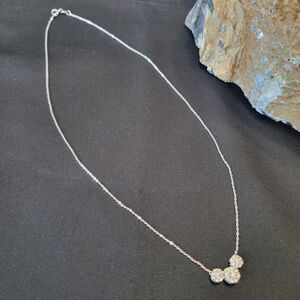 10K White Gold Pave Diamond Necklace 17" ADL 3 Cluster Pendant 3.0 Grams